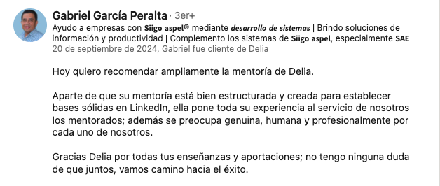 Recomendación real de LinkedIn para Delia Malta
